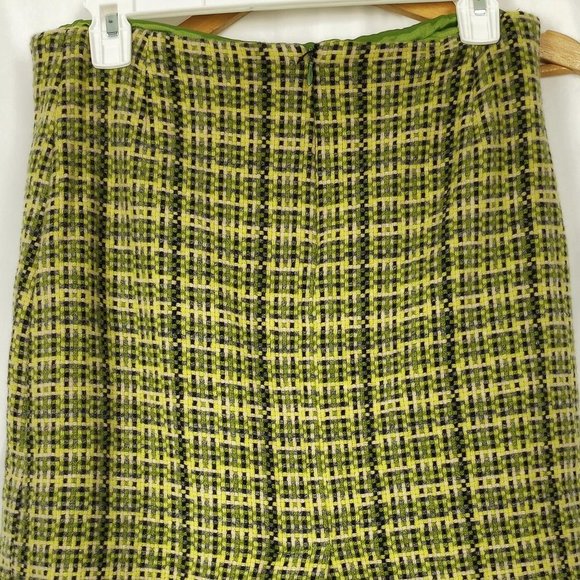 Theory Lime Green Plaid Tweed Wool Blend Knee Length Pencil Skirt Size 12 - Picture 5 of 15
